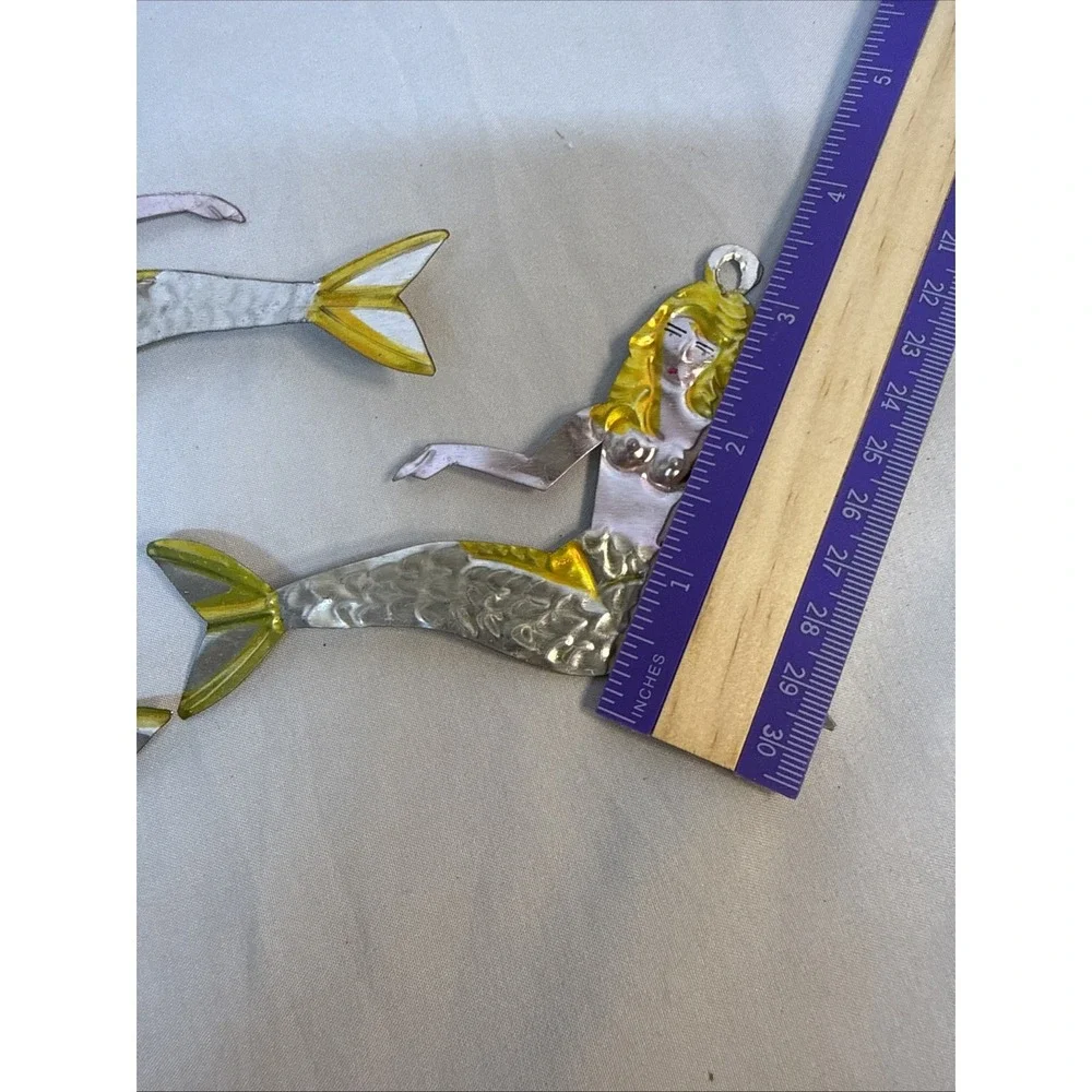 Vintage 3 Metal Mermaids Wall Decor Art Trio Gold Silver Toned Coastal Nautical